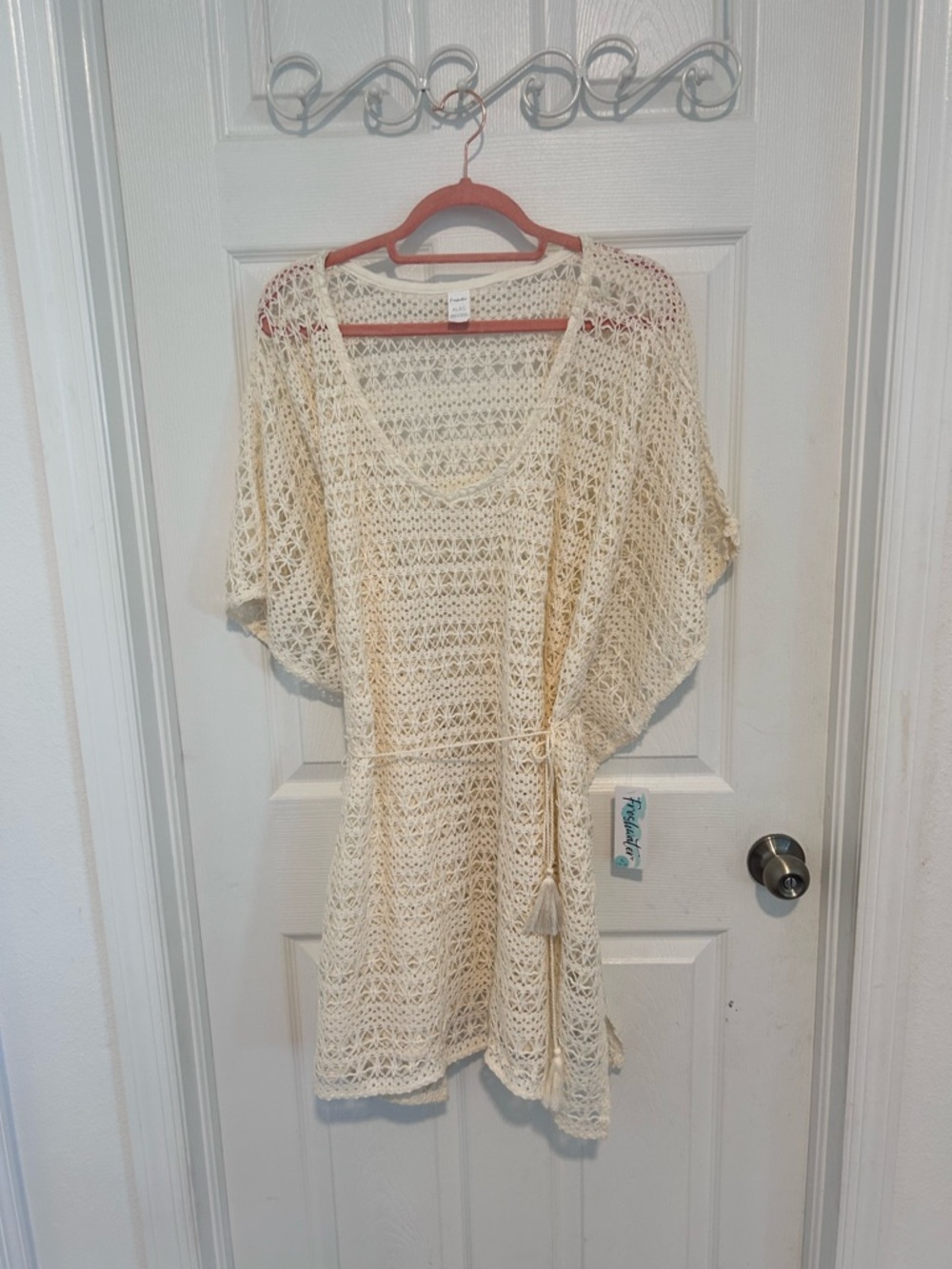 NWT Freshwater Cream Crochet Beach Cover-Up Tunic. Size XL